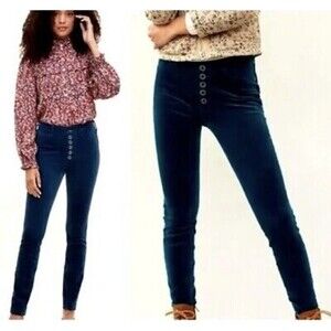 Anthropologie PILCRO Skinny Corduroy Pants Womens 28 Navy Button Fly High-Rise